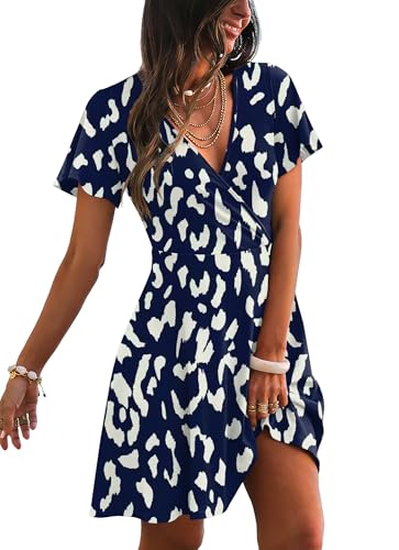 Image of RUMIA Women Casual Dresses Wrap V Neck Dress A-Line Summer Sundress Fashion