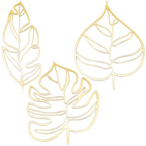 CREATCABIN 3Pcs Leaf Mirror Wall Stickers 3 Styles Mirror Decals Art Mural Wall Stickers Decor 3D Mirror Self-Adhesion Removable Acrylic for Home Yoga Studio Living Room Bedroom(Golden)