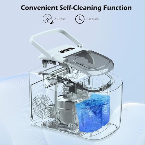 Kleiner Eiswürfelbereiter Tragbare Eiswürfelmaschine mit Griff 9 Eiswürfel in 6 Minuten fertig, Selbstreinigende tragbare Eismaschinen für Zuhause Weiß