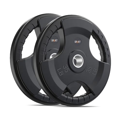 SPART Weight Plate 2-Inch Rubber Coated Olympic Grip Plate for Barbell,Solid Cast Iron Weight Plates in Pairs or Single for Strength Training,Weightlifting,Crossfit,Home Gym, 35LB, Pair -  PL26L-35LB-2PC