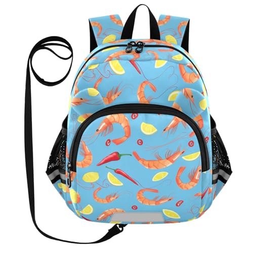 Shrimp Lemon Chili Pepper Toddler Harness Backpack for Boys Girls 3-6 Years Kids Backpack with Anti Lost Safety Leash Baby Protection Backpack for Walking Preschool Travel
