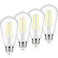 Brightever 4-Pack Vintage LED Edison Bulbs 60W Equivalent, 6W ST58 5000K Daylight White Antique LED Filament Bulbs, E26 Medium Base, Clear Glass Style for Home and Commercial, Non-dimmable