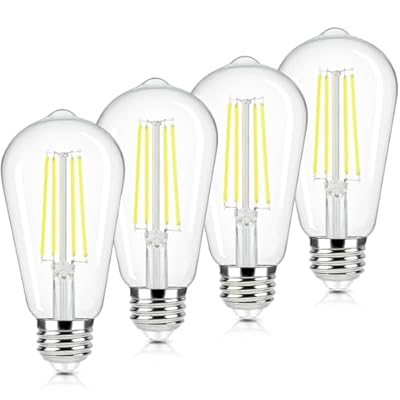 Brightever 4-Pack Vintage LED Edison Bulbs 60W Equivalent, 6W ST58 5000K Daylight White Antique LED Filament Bulbs, E26 Medium Base, Clear Glass Style for Home and Commercial, Non-dimmable