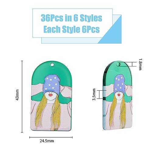 DICOSMETIC 36Pcs 6 Styles Half Oval with Woman Pattern Charms Flat Arch Shape Pendants 3D Printed Charms Modern Abstract Earring Charms Acrylic Pendants for Jewelry Making Craft Hole: 1.8mm - Image 2