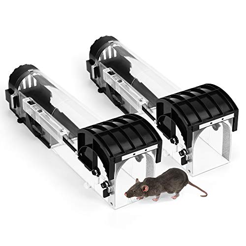 Preisvergleich Produktbild O-Kinee Mausefalle Lebend, Mausefalle, Lebendfallen Mäuse, tierfreundliche Lebendfalle, Kastenfalle, 2 Stück Wiederverwendbar, Umweltfreundlich, Transparent mit Belüftung
