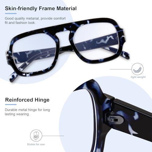 Image of Aviator Blue Light Blocking Glasses for Women Men Square Flat Top Computer TV Eyeglasses Anti Eyestrain