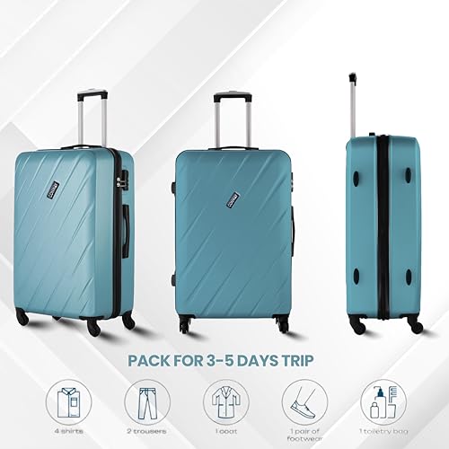 Image of CONWAY 55cm Cabin Trolley Bag, ABS Hard Shell Luggage Trolley Bags, 8 Spinner Wheels, TSA Lock, Lightweight Suitcase for Travel - Teal