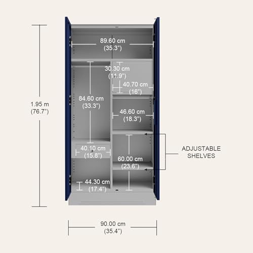 Image of Interio by Godrej Wardrobe Slimline 2 Door Steel Almirah (Digital Printed Midnight Blue and Royal Ivory) Wardrobe for Clothes, 1 Year Warranty, Locker, Drawer, 4 Shelves