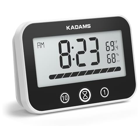 KADAMS Bathroom Shower Clock Waterproof Timer Countdown Kitchen Clock Timer with LCD Display Progress Bar, Suction Cup, Black Cover