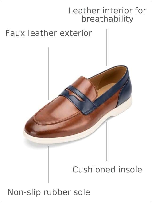 Image of Meijiana Men's Genuine Leather Loafers Slip-On Moccasins Suede Dress Shoes, Lightweight and Breathable with Rubber Sole Stylish Mens Loafers