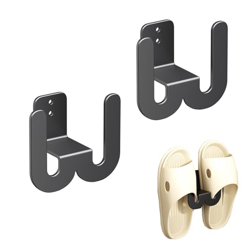 Hsupez 2 soportes para zapatos de pared, zapatero de metal para puerta, estante colgante para zapatos, sin taladrar, montado en la pared, soporte para puerta de entrada y baño (negro)