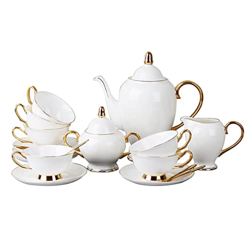 Gretd Coffee Set White Gold Porcelain Tea Advanced Pot Cup Ceramic Mug Bowl Creamer Jug Teaset (Color : As Shown, Size : One Size) #TOP15