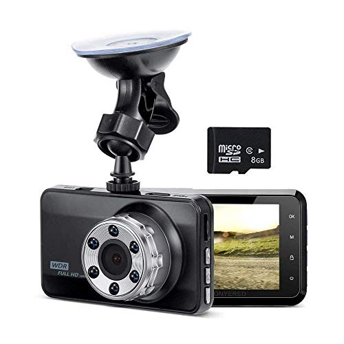 Car Dash Cam, WONYERED 1080P Camera for Car with 8G C10 TF Card 3" TFT LCD Screen 170 Degree Wide Angle, WDR Enhance, Night Vision, G-Sensor, Loop Recording