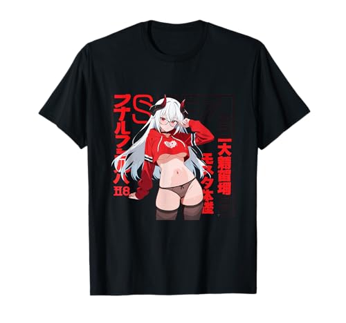 Waifu Sexy Anime Girl Glasses Horns Japanese Style T-Shirt