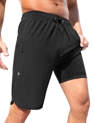 SILKWORLD Mens Swim Trunks with Compression Liner 9 Inch Long Bathing Suit 2 in 1 Beach Quick Dry Shorts with Pockets - Main Image