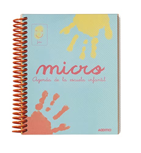 ADDITIO   Agenda infantil de 0 a 3 años | Micro | Día Página | No tiene caducidad I Tamaño 13,5 x 16,5 cm | Español | Papel ecológico | Espiral | Azul