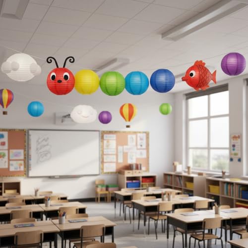 Image of Hortsun 7 Pcs Caterpillar Theme Birthday Decorations Caterpillar Paper Lanterns Sets for School Classroom Birthday Party Favors, with Eyes Mouth Feelers Glue Point (Multicolor)