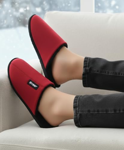 Image of SVAAR Men's Warm Winter Slippers, Cozy Fur Flip Flop Slip-On House Shoes, Indoor Bedroom Slides & Closed-Toe Home Clogs Sandals
