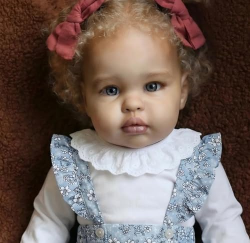 Muñeca Reborn Bebé Negra Realista 24" Azul Ojos miniatura 2