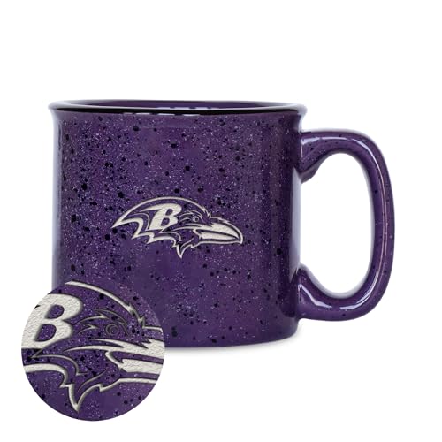 Rico Industries NFL Football Baltimore Ravens Speckle 12oz Laser Engraved Campfire Mug