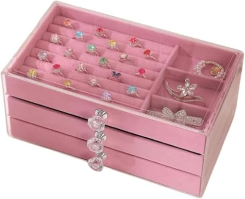 ジュエリーボックス 3 段引き出し式アクセサリー収納ケース 透明クリア小物入れ 宝石箱 指輪ネックレスピアスイヤリングブレスレット時計収納 女の子向け