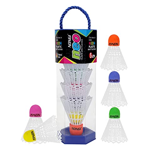 Image of Neo Colored Cork Plastic Badminton Shuttlecocks for Indoor Outdoor Badminton Sports - Color White - Speed Medium - Pack of 5 Shuttle