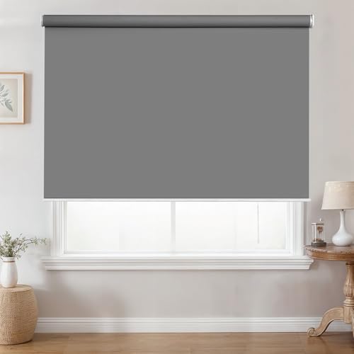 Image of ABOUT SPACE Window Blinds - 7 x 5 ft Cordless Blackout Roller Blinds for Privacy, UV Protection | 100% Blackout Roll Up Curtain Window Shades for Home, Office, Living Room, Bedroom- Dark Grey