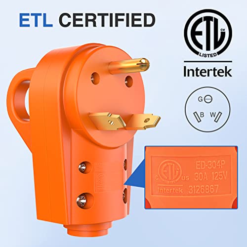 Image of Nilight 30 Amp RV Replacement Plug ETL Listed NEMA TT-30P | 125 Volt Heavy Duty Male with Handle for Camper Caravan Motorhome Van Trailer