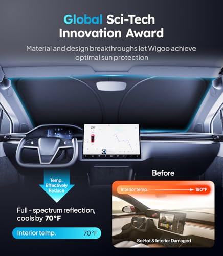 Image of 2026 Upgraded Accessories Tesla Model X Windshield Sunshade [Ice Shield Tech Fabric, 100% Sun Blockage], Foldable Heat Insulation Sunshade with Storage Bag, for Tesla Model X 2016~2026, Silver Coating