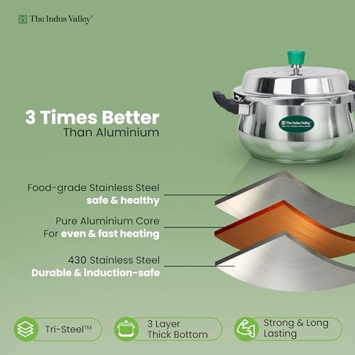 Image of The Indus Valley Stainless Steel Outer Lid Handi Pressure Cooker - Outer Lid | Induction Friendly | ISI-Certified, 100% Toxin-Free, Naturally Non-Stick, 3 Y Warranty (5.5 Liters)