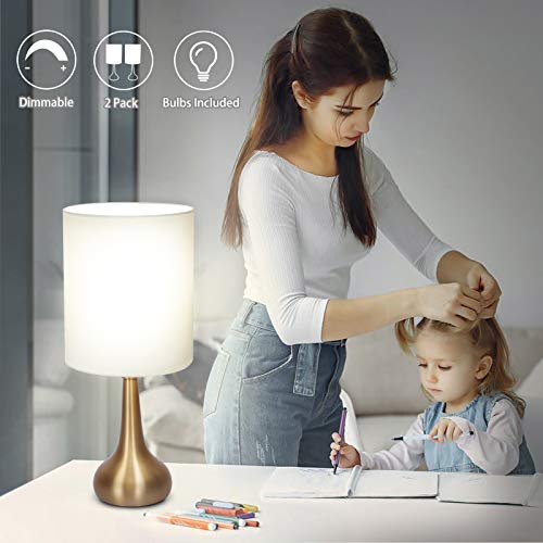 Boncoo Set Of 2 Bedside Touch Lamps 3 Way Dimmable Small Nightstand Lamp Night Light Lamp Simple Touch Table Lamp With Brass Metal Base For Living Room Bedroom Office, A19 3000K Led Bulb Included #TOP4