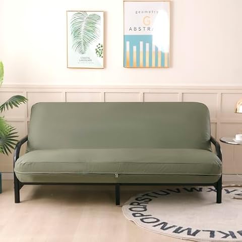 OctoRose 3 Side Zipper Full Size Anti Scratch Olive Green Waterproof Pet Friendly Faux Leather Anti Scratch Olive Futon Cover/Sofa Day Bed Mattress Slipcover/Couch Protector (Cover ONLY) Cover