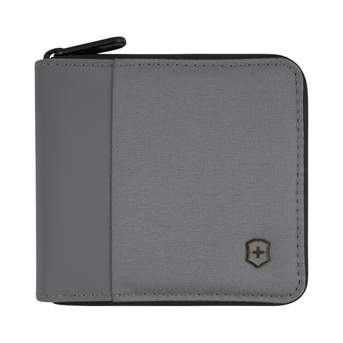 Victorinox Travel Essentials Geldbeutel Geldbörse Portemonnaie mit RFID-Schutz, Rundum-Reißverschluss, Kartenfächer, Ausweisfach, Münzfach, Damen/Herren, Grau