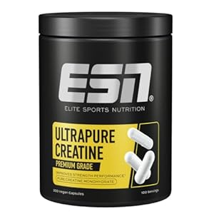 ESN Ultrapure Creatine Monohydrate, 300 Kapseln, 100 Portionen, Kreatin Kapseln, Support für Muskelaufbau, Performance und Gehirnleistung, mikrofein & perfekt löslich, vegan – made in Germany