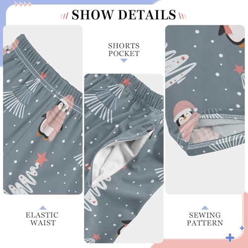 Penguin Xmas Tree Snowflake Boys Long Pants Soft Trousers Elastic Waist Kids Lounge Bottoms with Pockets S-XL4