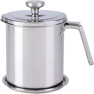 YYZC - Contenedor de grasa de tocino de acero inoxidable con colador de malla fina de 1,3 L/1,6 L, filtro de aceite de cocina con mango antiquemaduras y bandeja de posavasos, olla de almacenamiento de