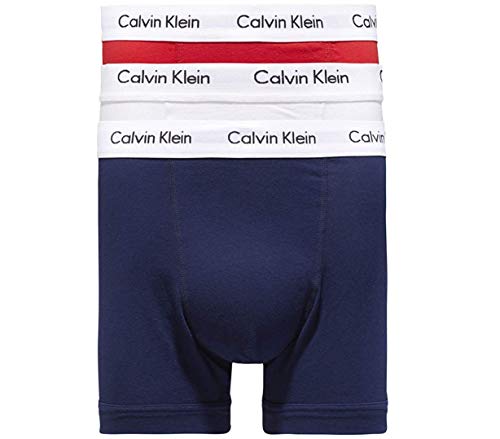 Calvin Klein 3p Trunk, Bóxer Uomo, White Red Ginger Pyro Blue, S (Pacco da 3)