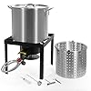 Barton 64Qt Turkey Deep Fryer w/High Pressure Burner All Purpose Aluminum 100,000 BTU Outdoor Boiler Roaster Clam Bake Crawfish Pot Boiling Lid Seafood Cajun Gas Stove Burner Stand Injector