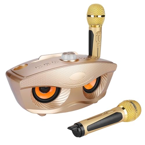 Máquina de Karaoke para Adultos Y Niños, Altavoz con 2 Micrófonos Inalámbricos, Altavoz de Micrófono de Karaoke KTV para el Hogar, Sistemas de Karaoke Portátiles (Oro)