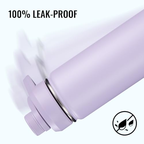 Image of Fijinhom Insulated Water Bottle with Handle, 304 Stainless Steel Water Bottles with Wide Mouth, Double Wall Vacuum Sports Water Bottle, BPA Free, Keep Cold and Hot, 18 Ounces, Purple