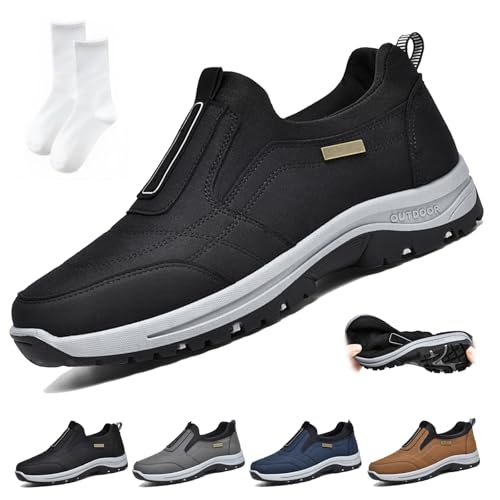 Gotosleeps Orthopedic Walking Shoes, Gotosleeps Shoes, Men's Comfortable Breathable Waterproof Hiking Shoes Slip-On Walking Shoes(Black,US 8.5)