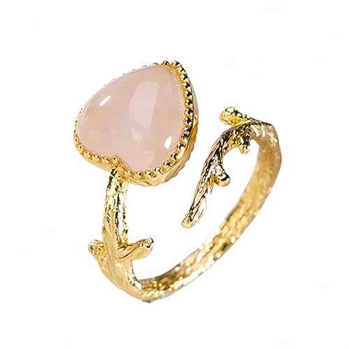 Bijou en quartz rose véritable et monture ciselée de feuilles