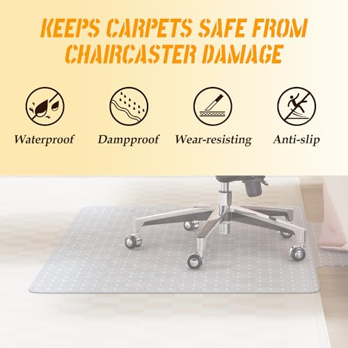 Tapete de cadeira de escritório para carpete, tapete de plástico fácil de deslizar para cadeira de e
