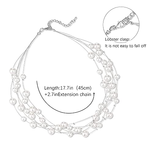 Layered Pearl Necklace Multi-Strand Pearl Choker Necklaces For Women Beaded Jewelry For Wedding Parties(White) #TOP5