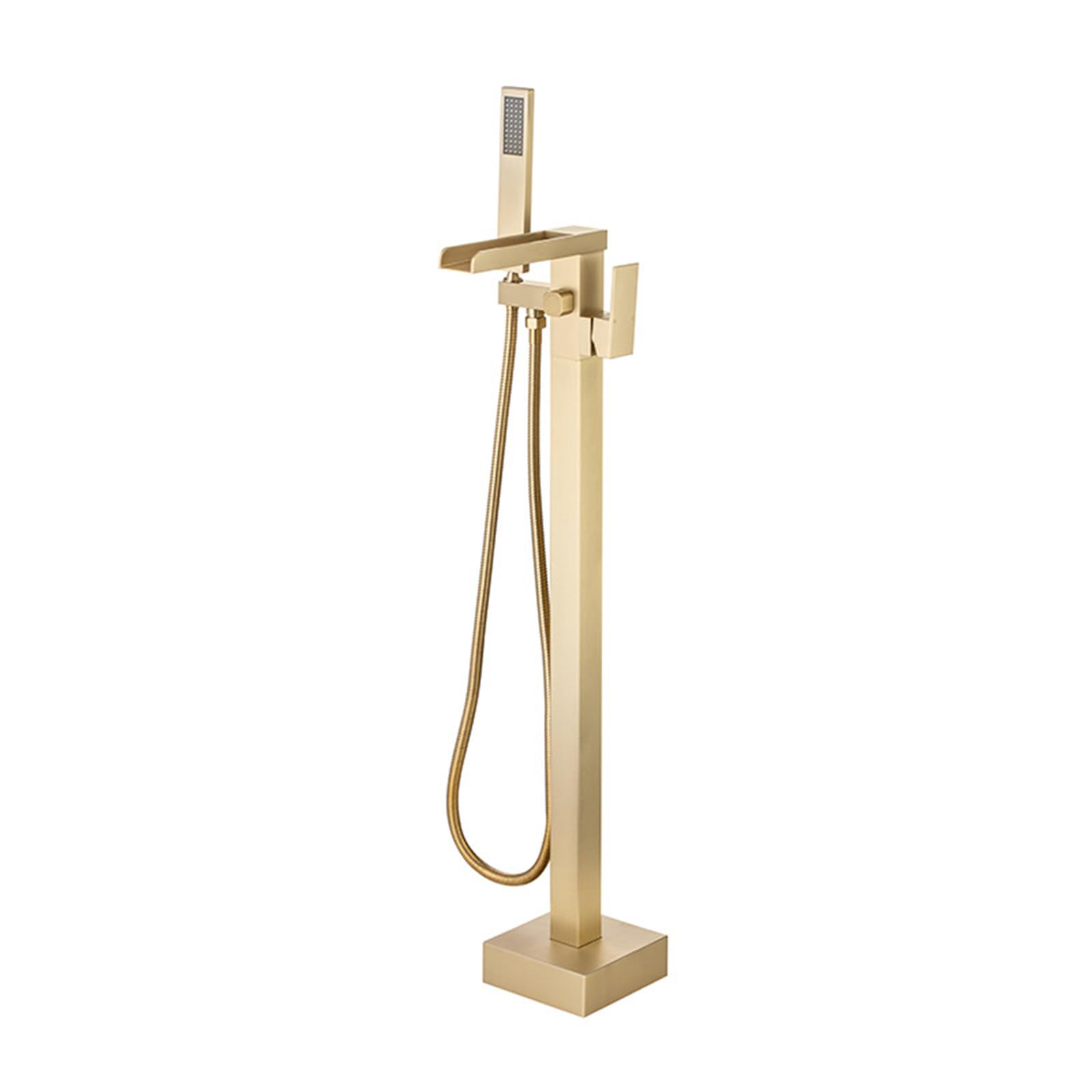 SWENEEN Modern Brass Freestanding Bathtub Faucet With Handheld Sprayer Floor Mount Tub Filler For High Flow Bath Shower 2 Function Bathroom Mixing Tap,Brushed Gold