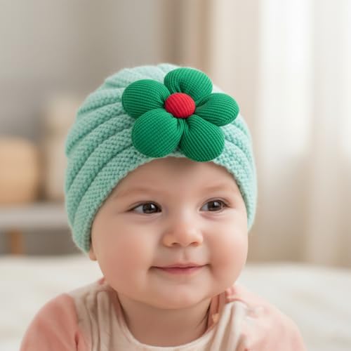 Image of SYGA Baby Cap Flower Wool Warm Knitted Streachable Hat Infant Toddler Baby Cap 0-3 Years