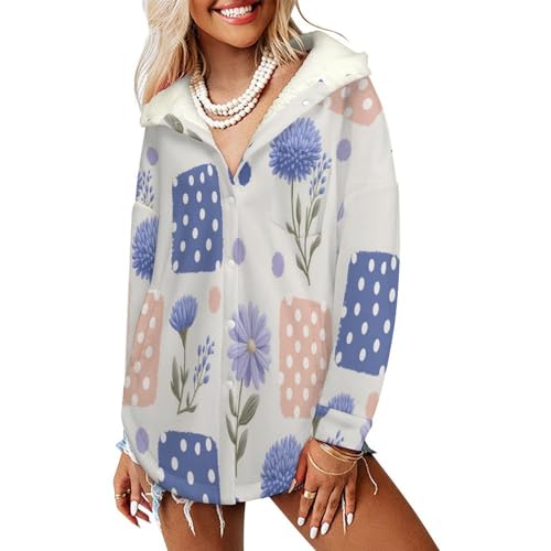 Sweatshirt à capuche femme imprimé vintage bleu-violet avec poches