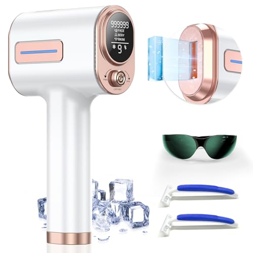VivaEase Laser Hair Removal, IPL Hair Removal Device System with 9 Intensity Levels for Legs, Ice Cooling Laser Hair Removal Device with 2 Flash Modes for Women Men, Bikini Area, Face & Underarms