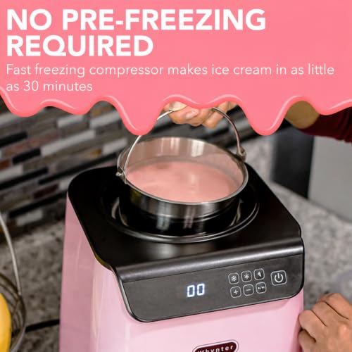 Whynter Ice Cream Maker Machine Automatic 1.28 Qt Upright with Built-In Compressor, LCD Digital Display & Timer, No Pre-Freezing, ICM-128BPS, Black/Pink by Whynter - Used condition - Image 7