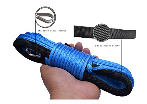 Qiqu Winch Rope 3/16 Inch Synthetic Winch Rope For Electronic Winch On Atv/Utv/Snowmobile With Sleeve And Thimble (3/16''X50Feet, Blue) #TOP2